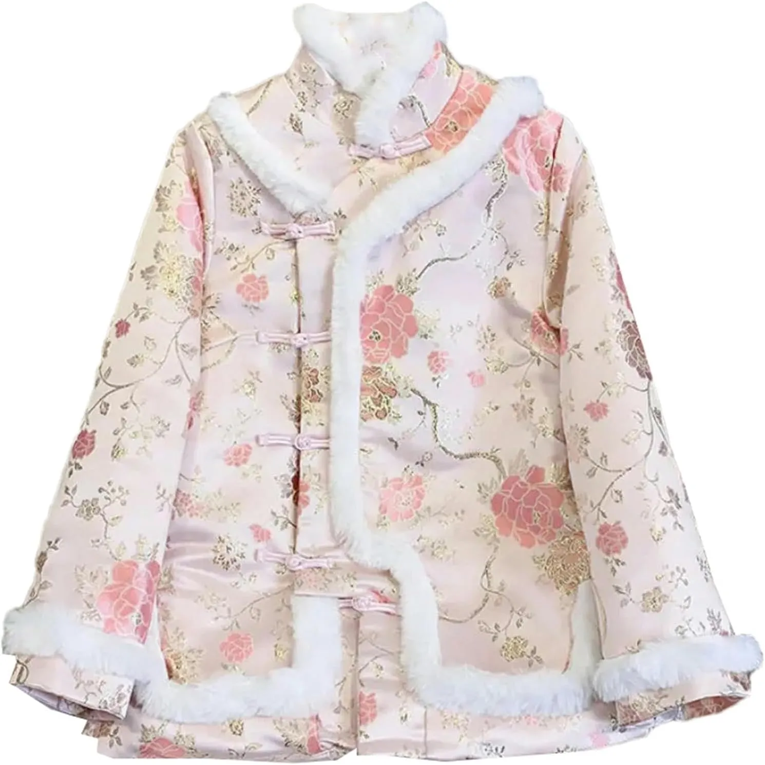 Women Chinese Style Cotton Padded Clothes Embroidered Coat Ethnic Button Fall Winter
