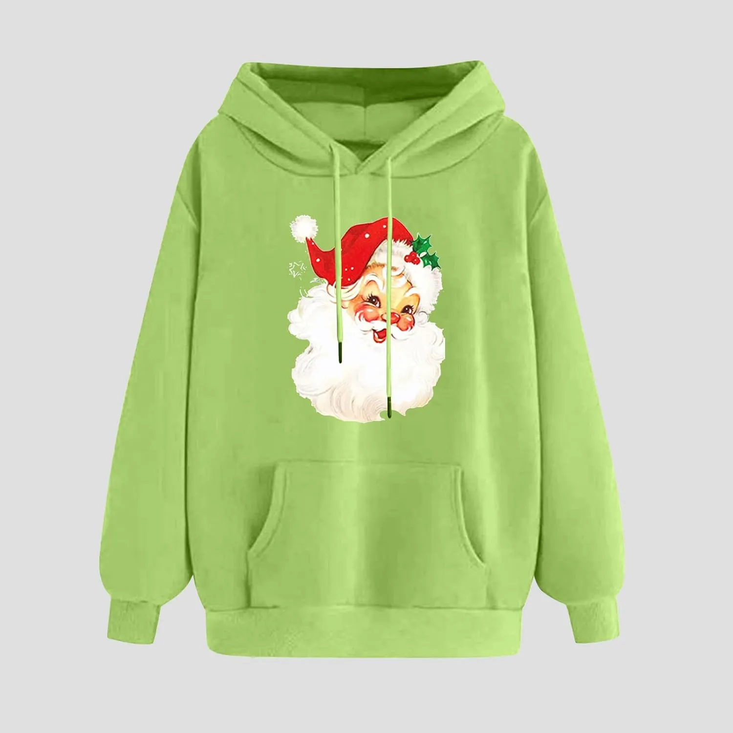 Women Christmas Retro Santa Claus Hooded Sweatshirts Crewneck Long Sleeve Fleece Hoodies Pullover Tops with Pocket