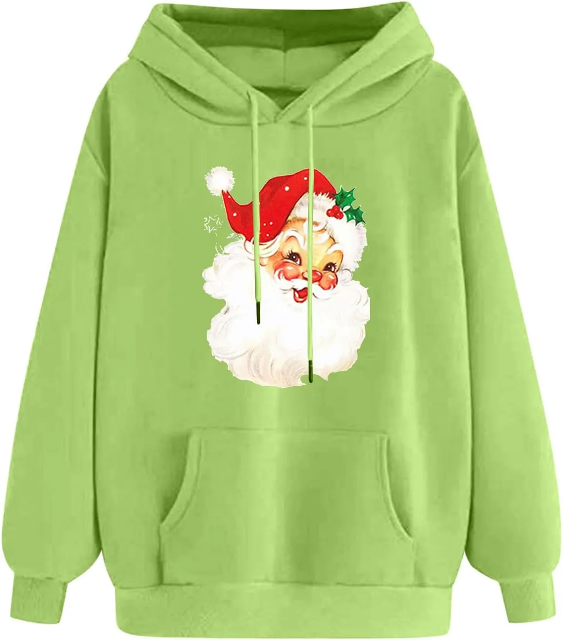 Women Christmas Retro Santa Claus Hooded Sweatshirts Crewneck Long Sleeve Fleece Hoodies Pullover Tops with Pocket
