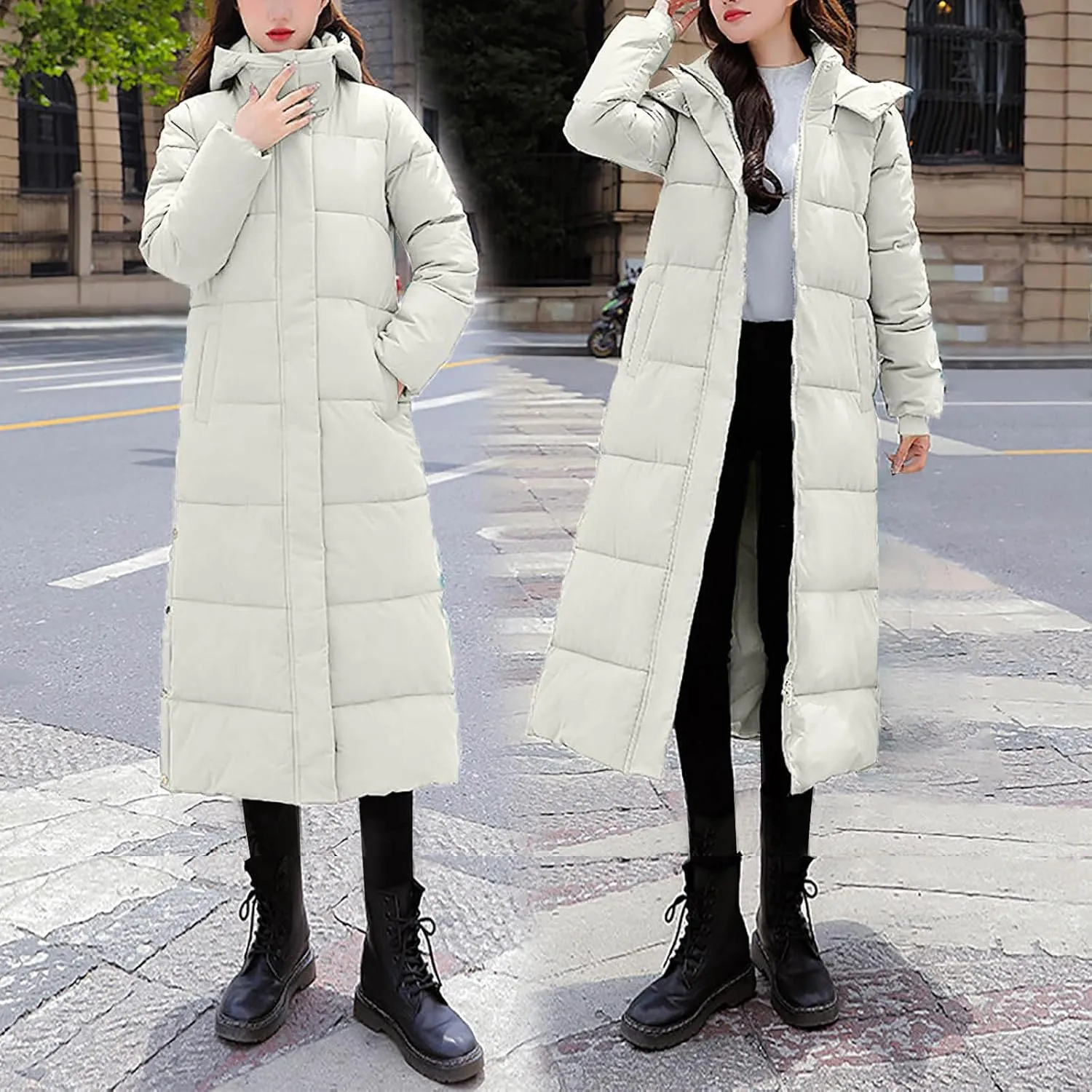 Women Down Puffer Coat Long Lightweight Jacket with Hood Bubble Coat Plus Size Quilted Parka Winter Hoodies