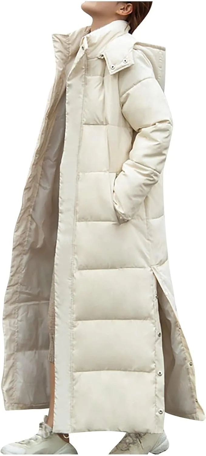 Women Down Puffer Coat Long Lightweight Jacket with Hood Bubble Coat Plus Size Quilted Parka Winter Hoodies