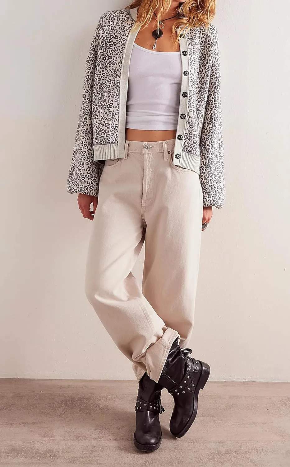 Women Leopard Print Cardigan Button Down Long Sleeve Cheetah Graphic Y2K Knit Open Front Sweater Coats