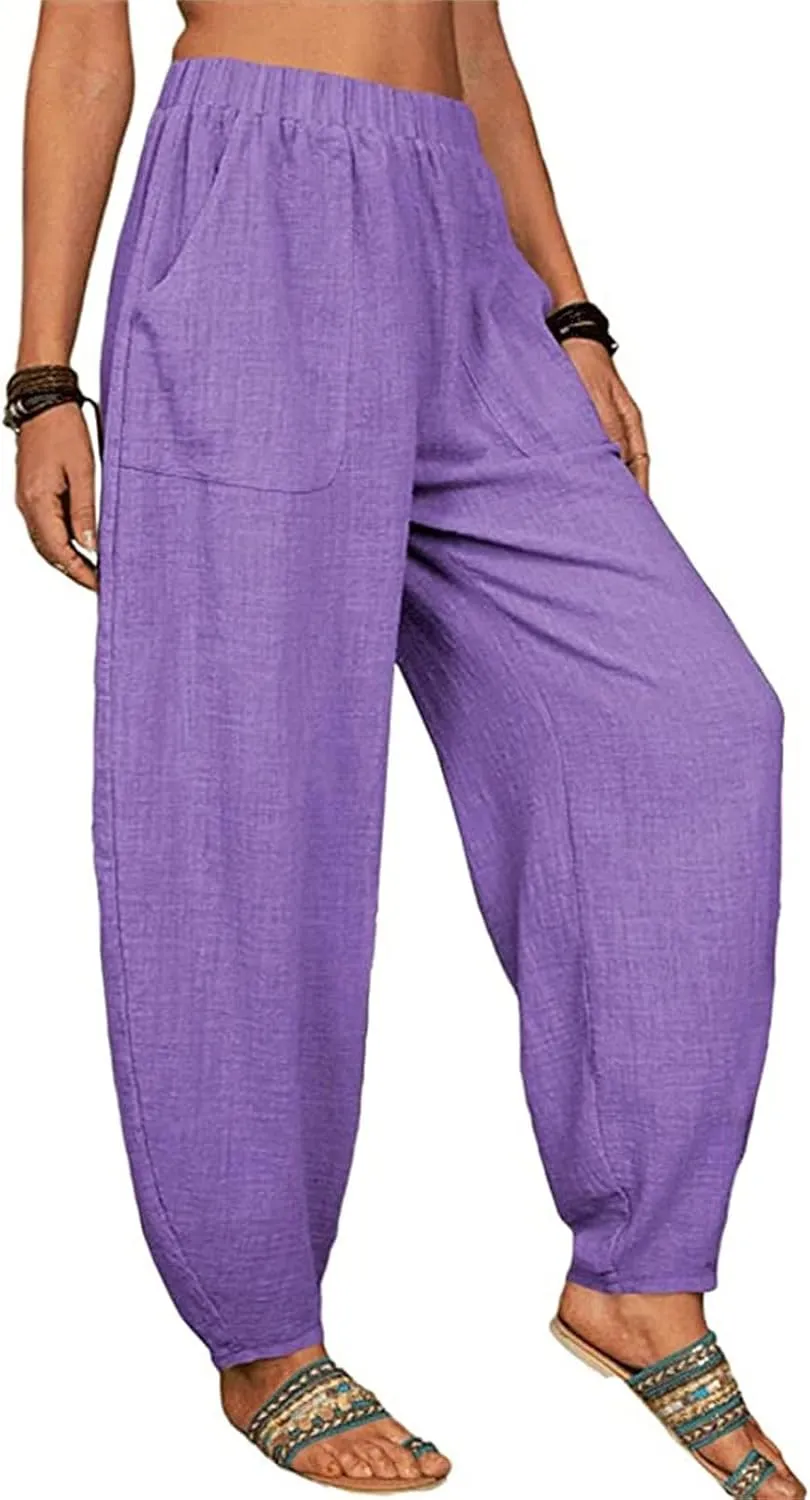 Women Linen Pants High Waist Adjustable High Waist Casual Lounge Pant Linen Pants for Women Casual Palazzo Pants Trousers