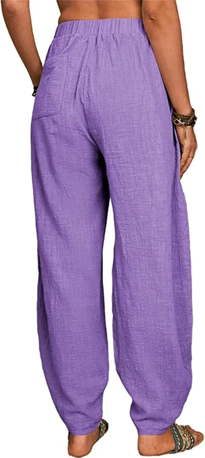 Women Linen Pants High Waist Adjustable High Waist Casual Lounge Pant Linen Pants for Women Casual Palazzo Pants Trousers