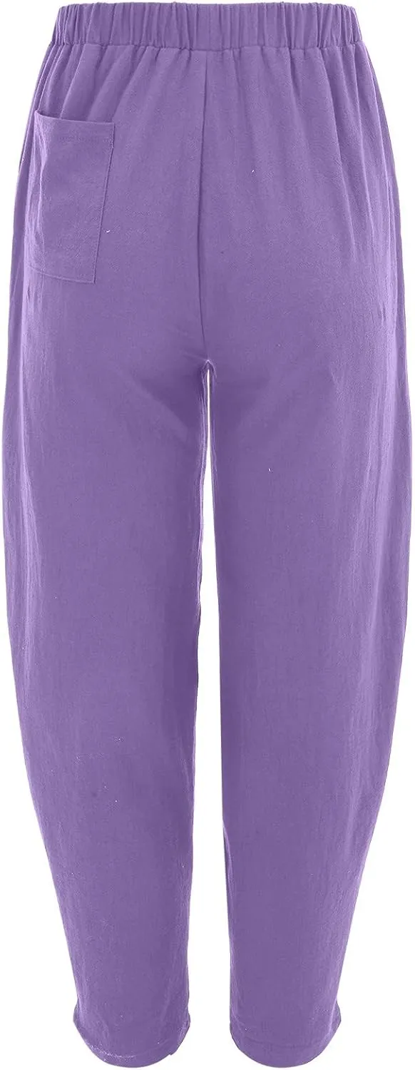 Women Linen Pants High Waist Adjustable High Waist Casual Lounge Pant Linen Pants for Women Casual Palazzo Pants Trousers
