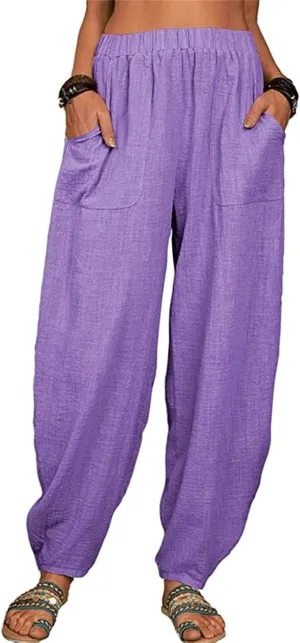 Women Linen Pants High Waist Adjustable High Waist Casual Lounge Pant Linen Pants for Women Casual Palazzo Pants Trousers