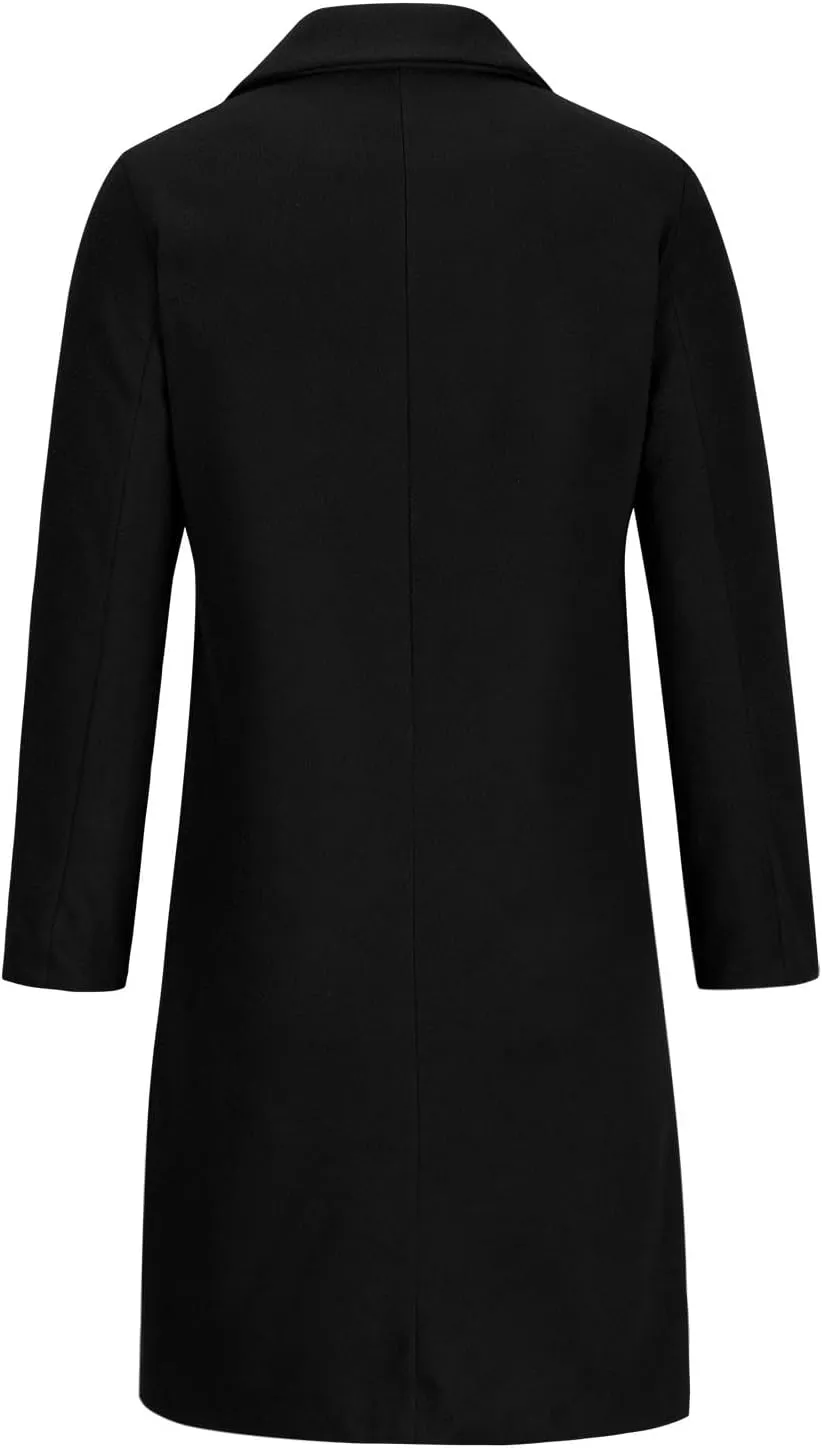 Women Notched Lapel Collar Pea Coat Double Breasted Loose Over Coats Long Sleeve Casual Fashion Jackets