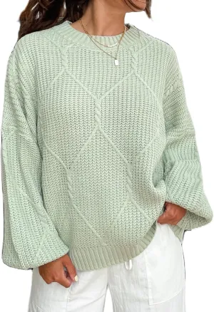 Women Oversized Cable Knit Sweater Y2K Casual Long Sleeve Pullover Sweater Vintage Aesthetic Streetwear