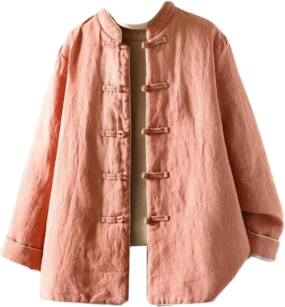 Women Padded Cotton Fall Winter Chinese Casual Loose Ladies Jacket Long Sleeve Coats