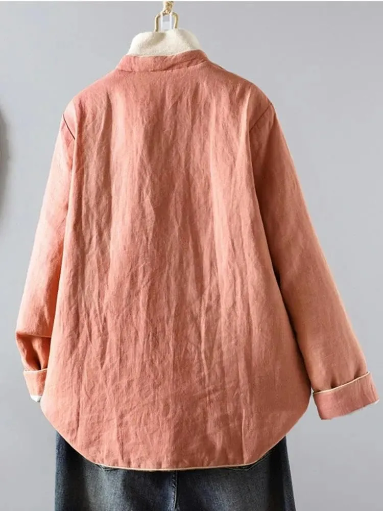 Women Padded Cotton Fall Winter Chinese Casual Loose Ladies Jacket Long Sleeve Coats
