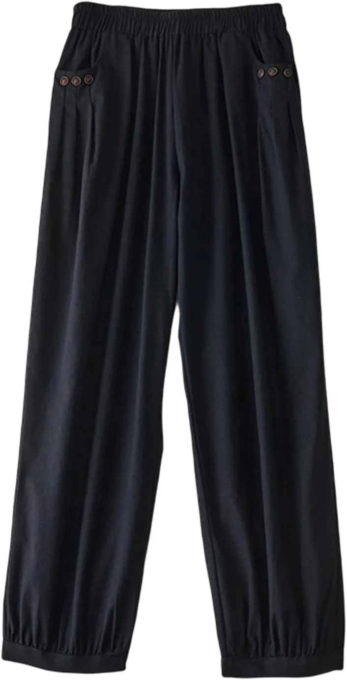 Women Pants Summer High Waisted Cotton Linen Solid Palazzo Pant with Pocket Trendy 2025 Wide Leg Long Lounge Trouser