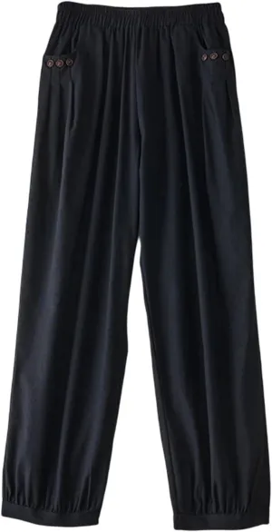 Women Pants Summer High Waisted Cotton Linen Solid Palazzo Pant with Pocket Trendy 2025 Wide Leg Long Lounge Trouser