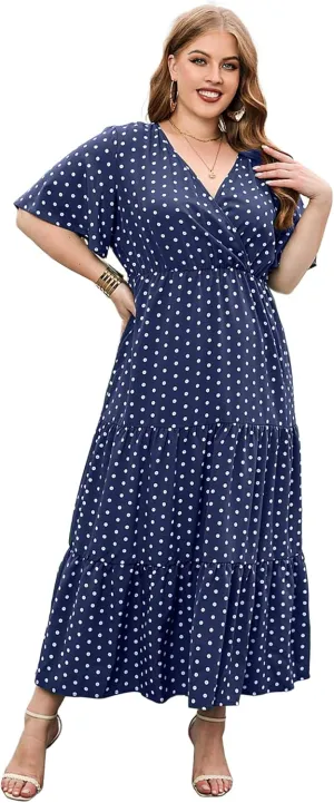 Women Plus Size Summer Maxi Dress - 2025 Boho Flowy Beach Dress for Garden Party, Vacation