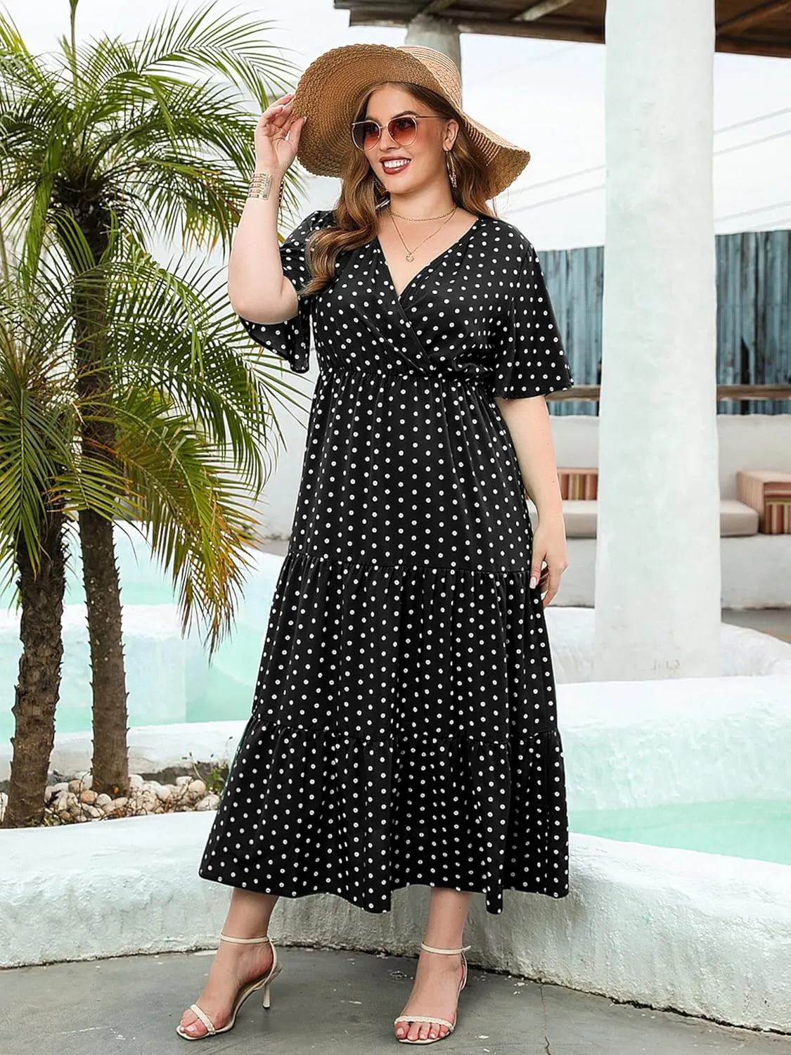 Women Plus Size Summer Maxi Dress - 2025 Boho Flowy Beach Dress for Garden Party, Vacation