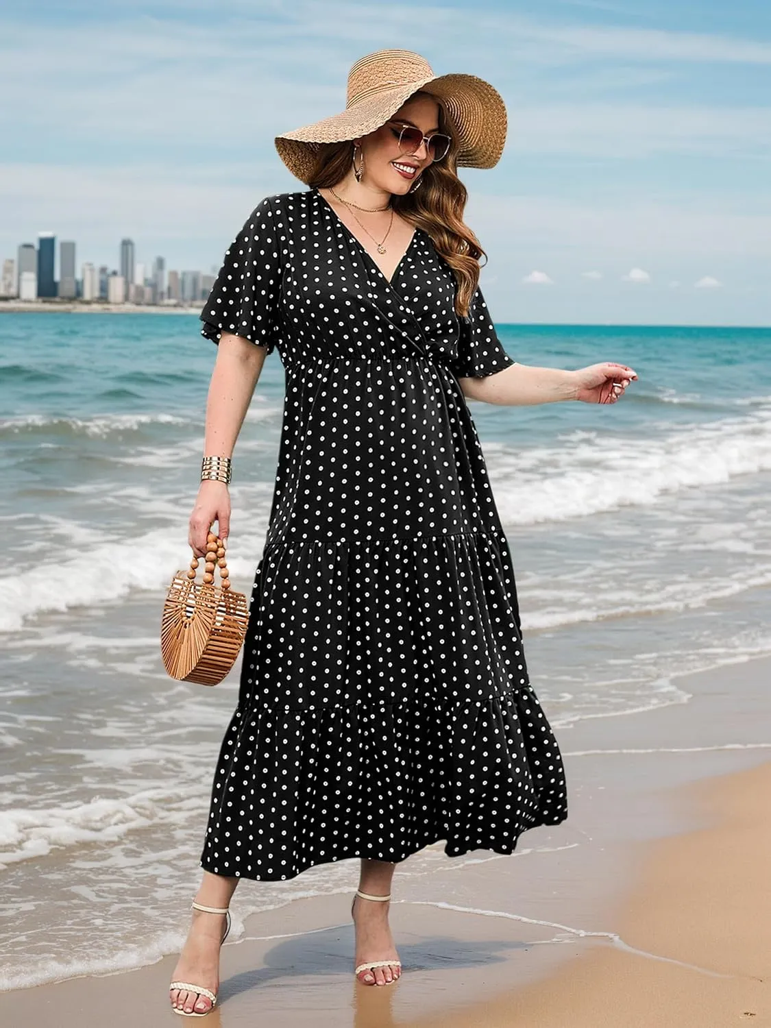 Women Plus Size Summer Maxi Dress - 2025 Boho Flowy Beach Dress for Garden Party, Vacation