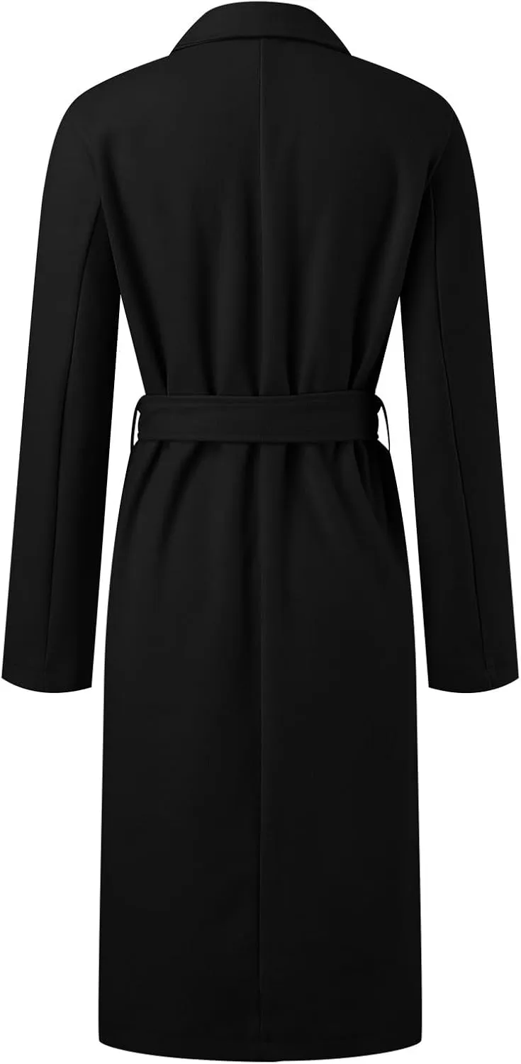 Women Slim Fit Long Overcoat Windbreaker Trench Coat Casual Lapel Open Front Cardigan Long Outwear Winter Warm Jacket