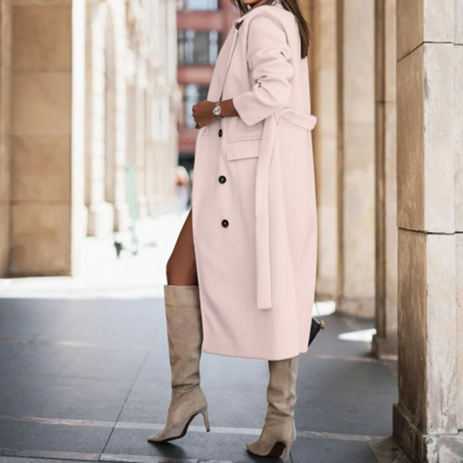 Women Slim Fit Long Overcoat Windbreaker Trench Coat Casual Lapel Open Front Cardigan Long Outwear Winter Warm Jacket
