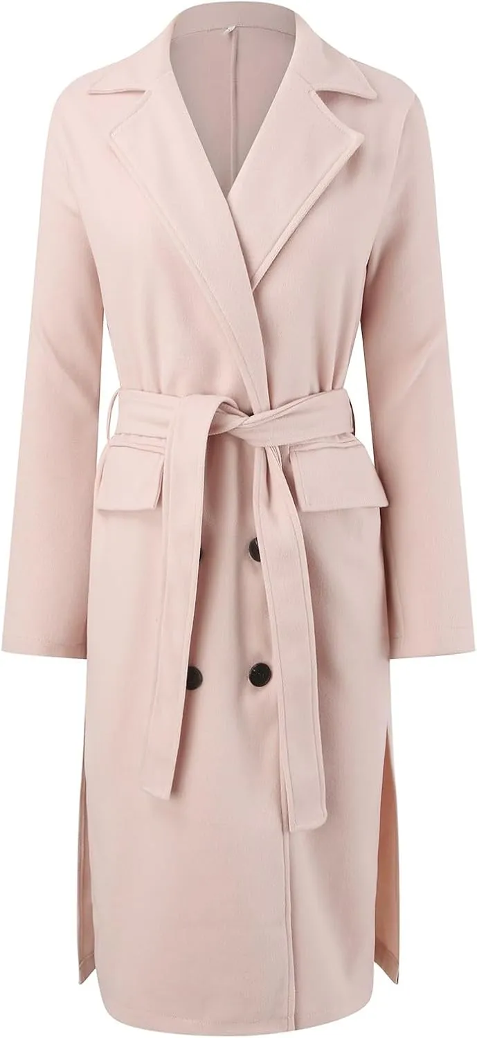 Women Slim Fit Long Overcoat Windbreaker Trench Coat Casual Lapel Open Front Cardigan Long Outwear Winter Warm Jacket