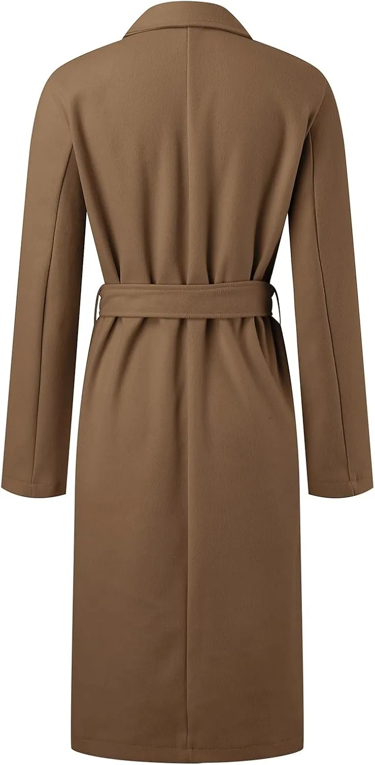 Women Slim Fit Long Overcoat Windbreaker Trench Coat Casual Lapel Open Front Cardigan Long Outwear Winter Warm Jacket