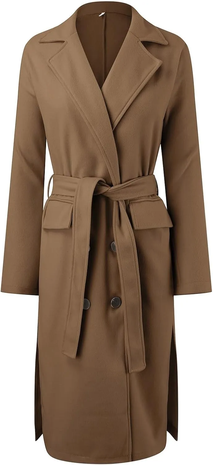 Women Slim Fit Long Overcoat Windbreaker Trench Coat Casual Lapel Open Front Cardigan Long Outwear Winter Warm Jacket