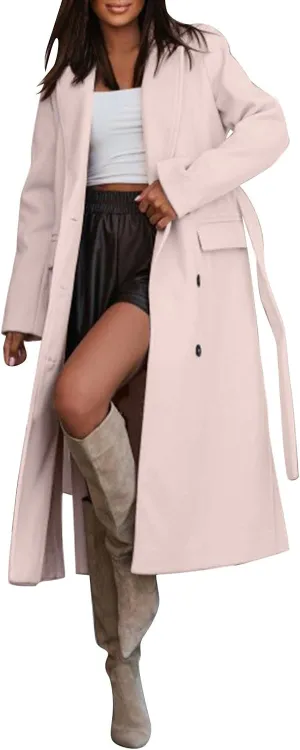Women Slim Fit Long Overcoat Windbreaker Trench Coat Casual Lapel Open Front Cardigan Long Outwear Winter Warm Jacket