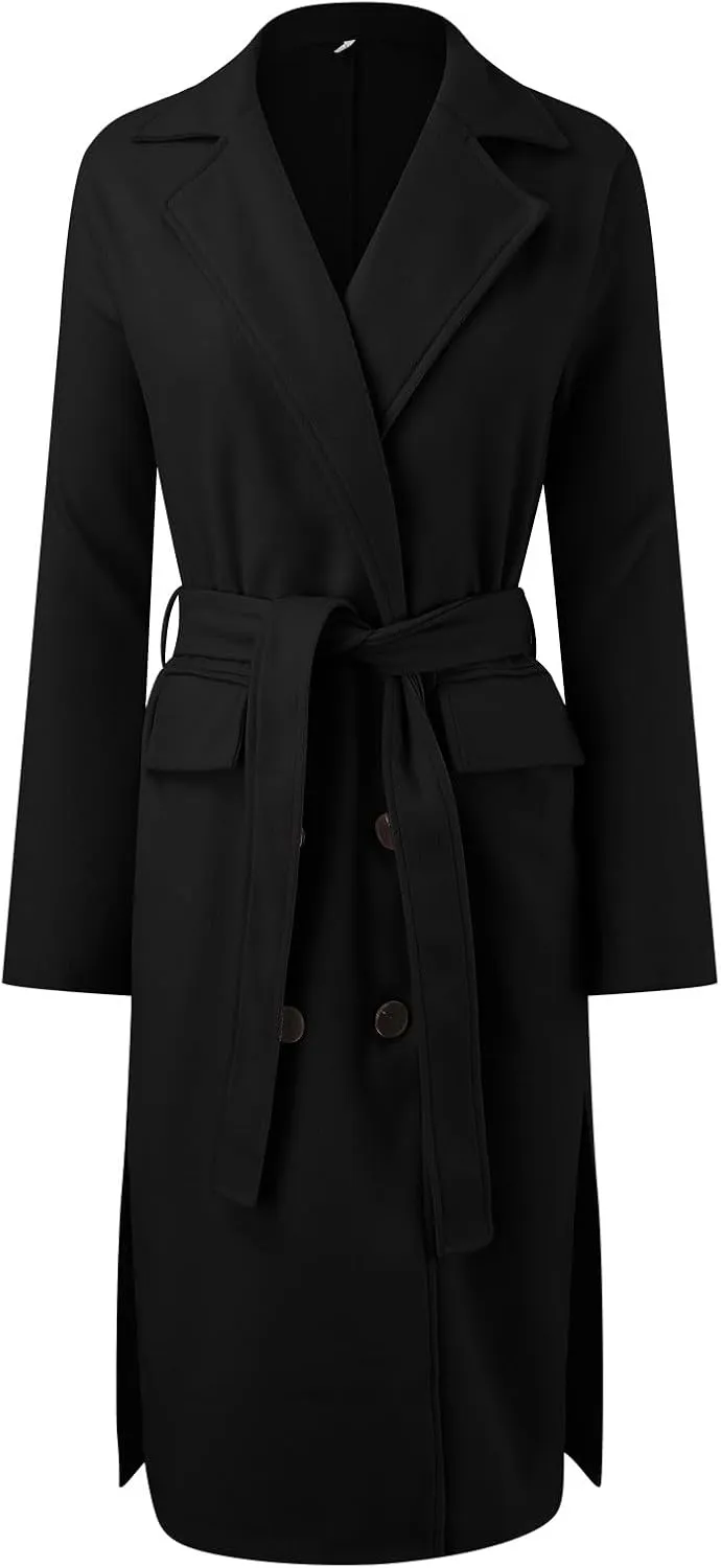 Women Slim Fit Long Overcoat Windbreaker Trench Coat Casual Lapel Open Front Cardigan Long Outwear Winter Warm Jacket
