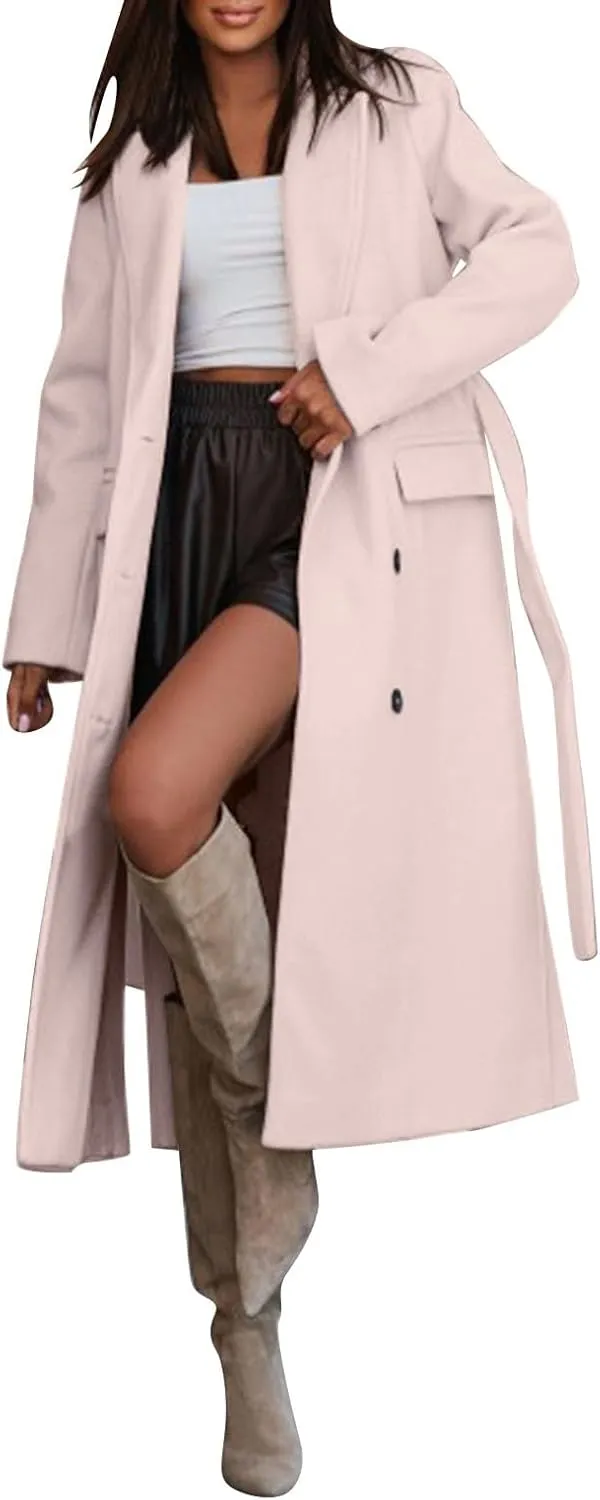 Women Slim Fit Long Overcoat Windbreaker Trench Coat Casual Lapel Open Front Cardigan Long Outwear Winter Warm Jacket