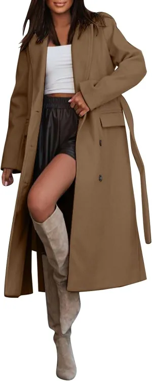 Women Slim Fit Long Overcoat Windbreaker Trench Coat Casual Lapel Open Front Cardigan Long Outwear Winter Warm Jacket