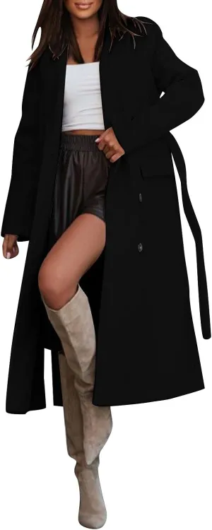 Women Slim Fit Long Overcoat Windbreaker Trench Coat Casual Lapel Open Front Cardigan Long Outwear Winter Warm Jacket