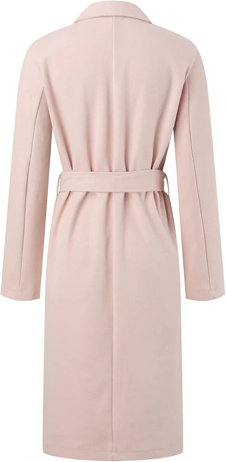 Women Slim Fit Long Overcoat Windbreaker Trench Coat Casual Lapel Open Front Cardigan Long Outwear Winter Warm Jacket