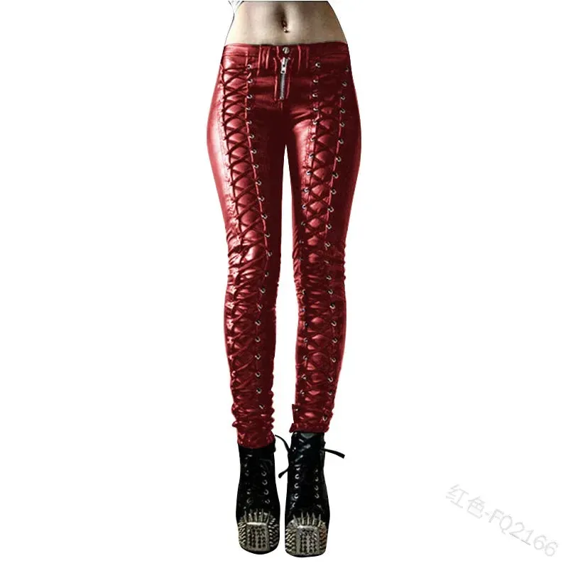 Women Viking Leather Pencil Pants