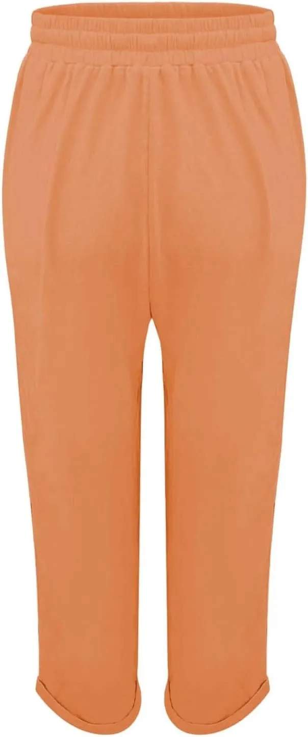 Women Wide Leg Pants Ladies Summer Elastic High Waist Solid Color Cotton Linen Wide Leg Loose Pants Summer Palazzo