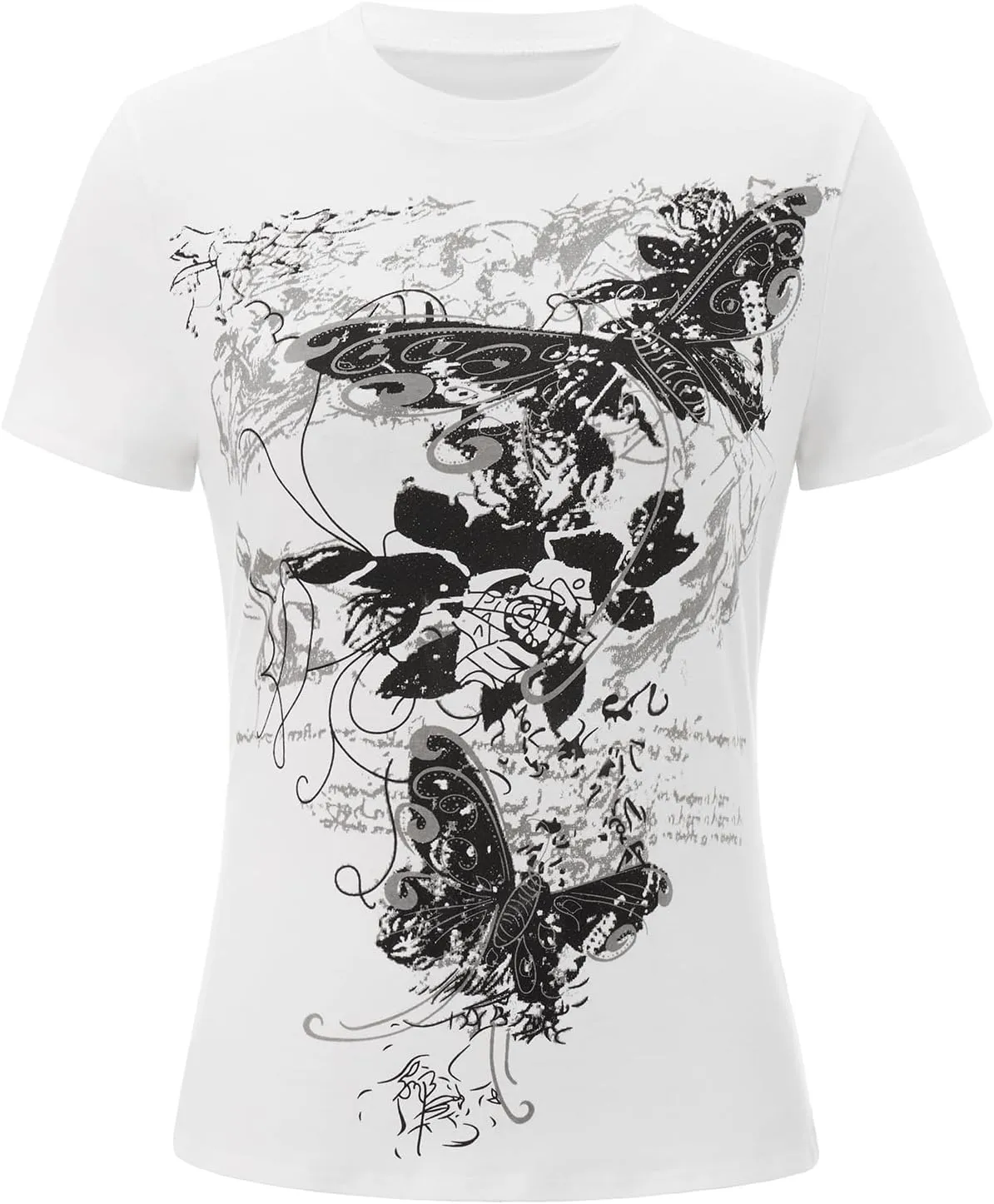 Women Y2k Grunge Shirt Goth Vintage Graphic Tee 2000s Aesthetics Short Sleeve Crewneck T-Shirt Summer Going Out Top