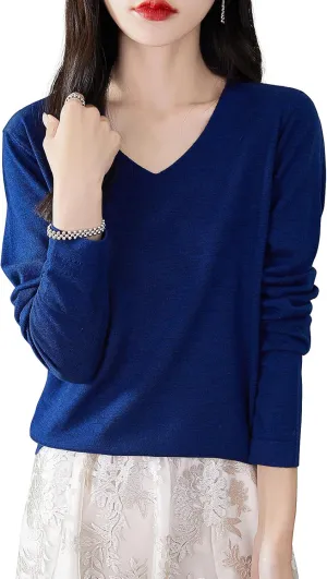 Women's 100% Merino Wool Base Layer Shirt Tops V Neck Long Sleeve Travel Hiking Tee T Shirt Pullover Sweater