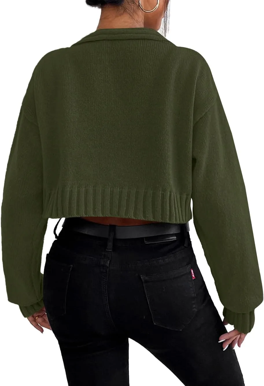 Women's 2 Piece Sweater Set Long Sleeve Cropped Cardigan Sweater Crop Top Set