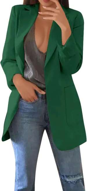 Womens 2024 Fashion Solid Overcoat Open Front Long Sleeve Outwear Lightweight Loose Oversized Jacket Coat Work Clothes