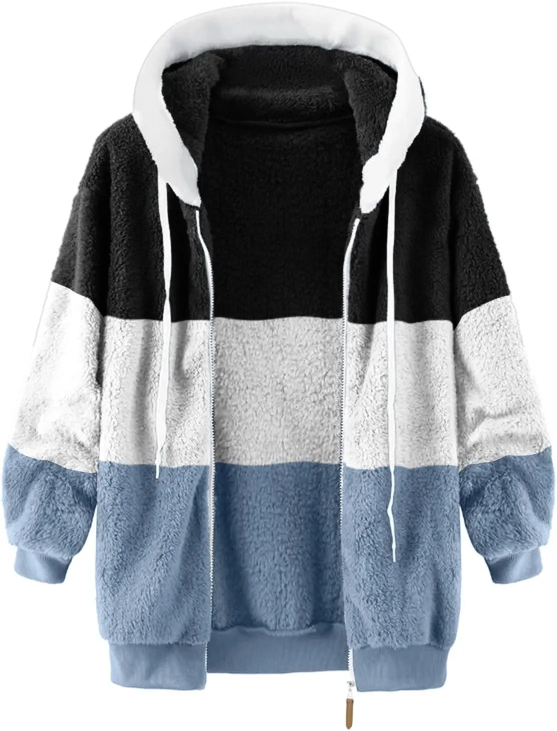 Womens 2024 Plus Size Fuzzy Fleece Jacket Winter Full Zip Plush Hooded Cardigan Coats Soft Shaggy Warm Outerwear