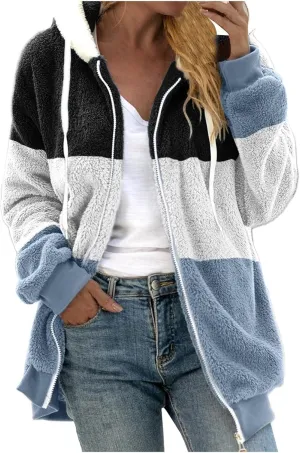 Womens 2024 Plus Size Fuzzy Fleece Jacket Winter Full Zip Plush Hooded Cardigan Coats Soft Shaggy Warm Outerwear