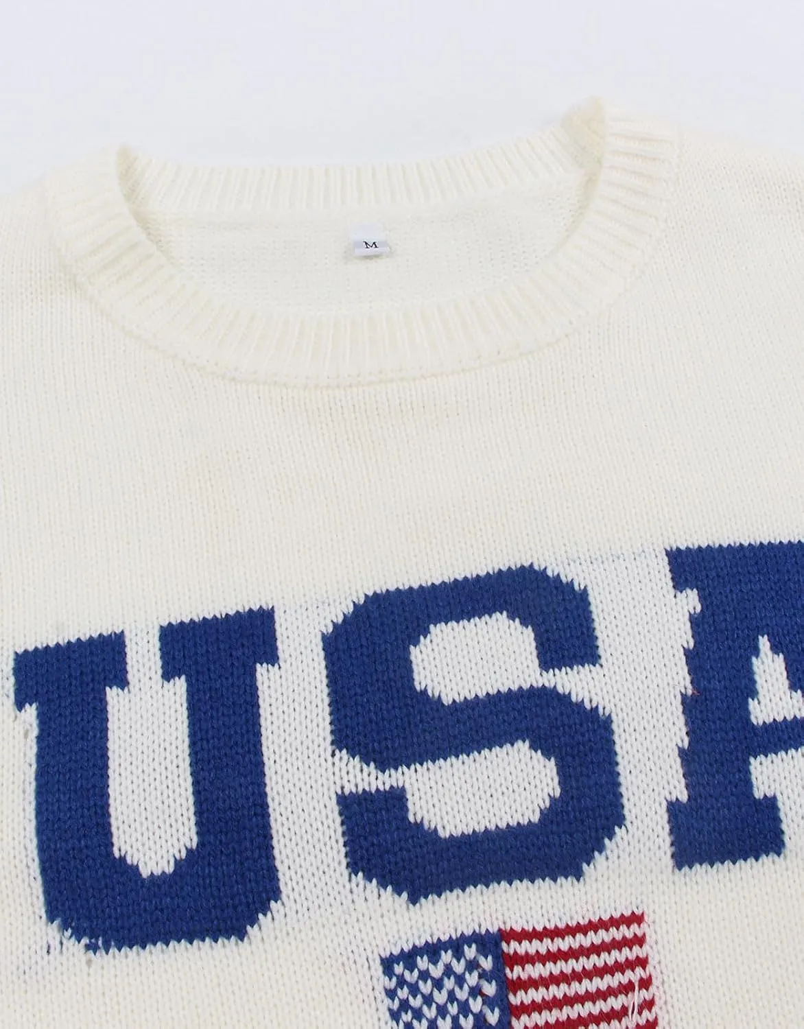 Womens American Flag Sweater Long Sleeve Crew Neck Knitted Casual Pullover Sweater