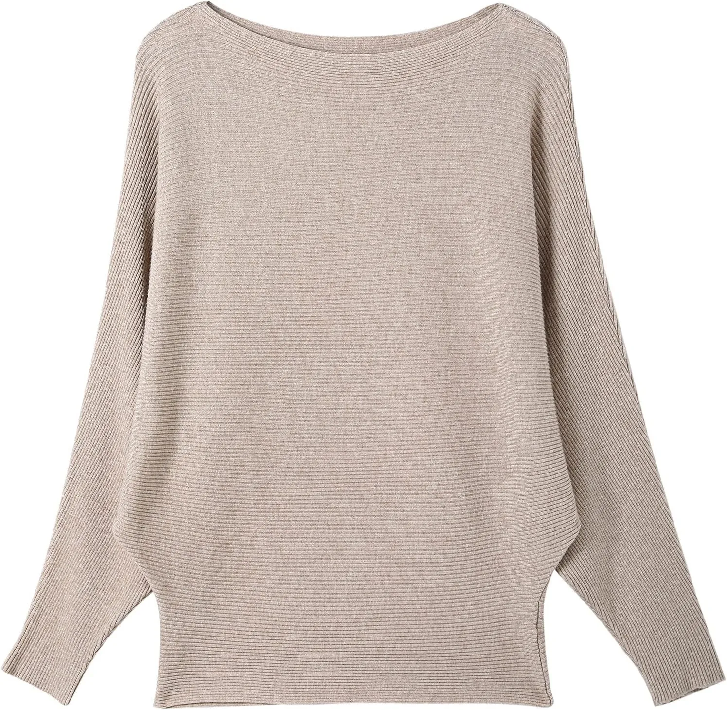 Women's Batwing Sleeves Sweater Solid Boat Neck Knit Pullover Dolman Sweater Tops for Women