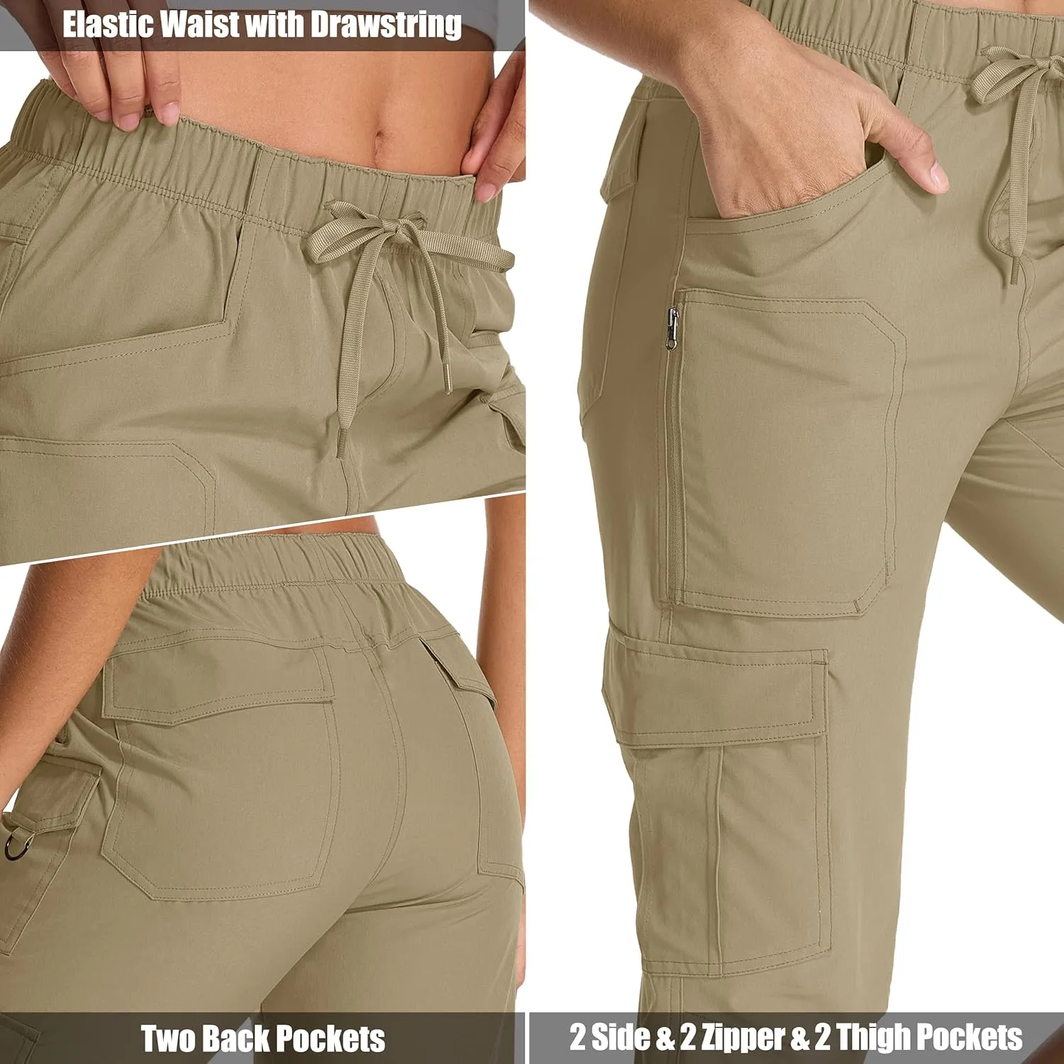 Womens Capris with Pockets Stretch Shorts Hiking Cargo Quick Dry Elastic Waist Long Shorts