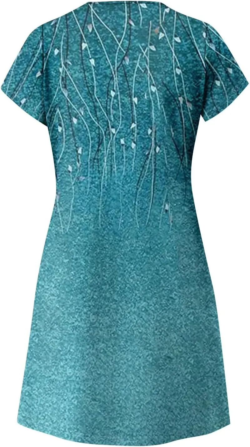 Women's Casual Spring Summer Midi Dress 2025 - Short Sleeve V-Neck Loose Cotton Ruffle Babydoll Dress Boho Sundress