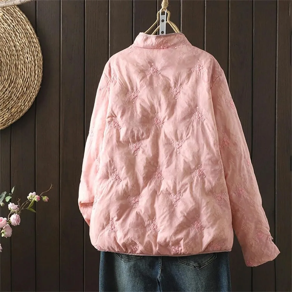 Women's Chinese National Loose Cotton-padded Jacket Winter Casual Stand-up Collar Embroidered Thick Buckle Coat