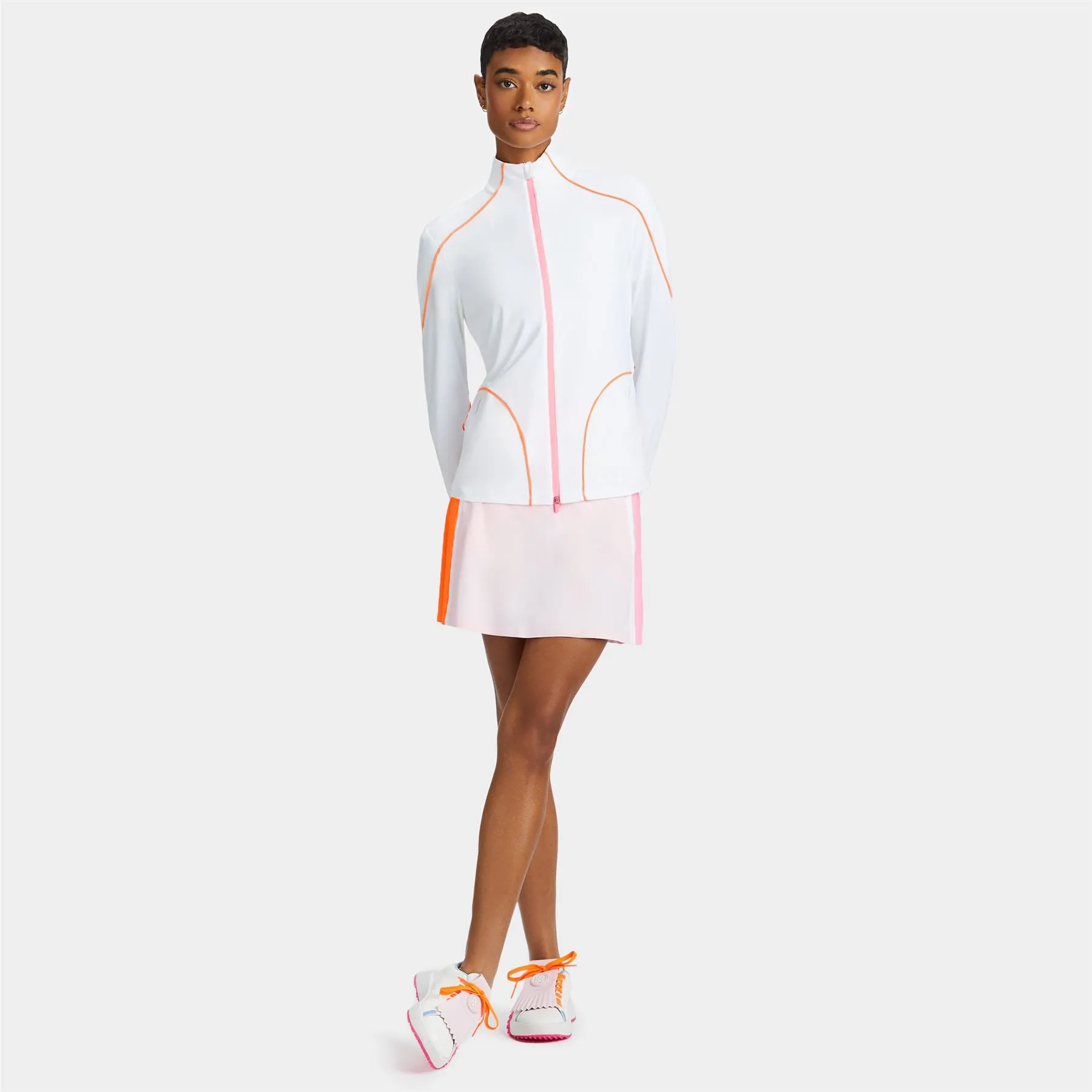 Womens Contrast Piping Silky Tech Nylon Full Zip Layer Snow - SS24