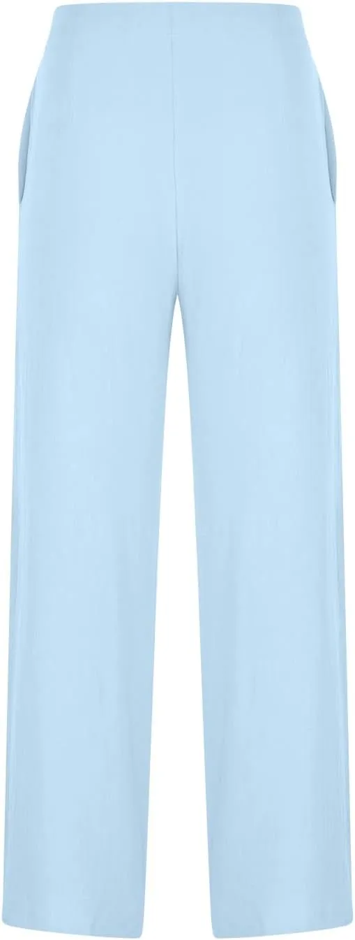 Womens Cotton Linen Pants 2024 Trendy Buttoned Wide Leg High Waist Trousers Flowy Lounge Travel Outfits with Pockets