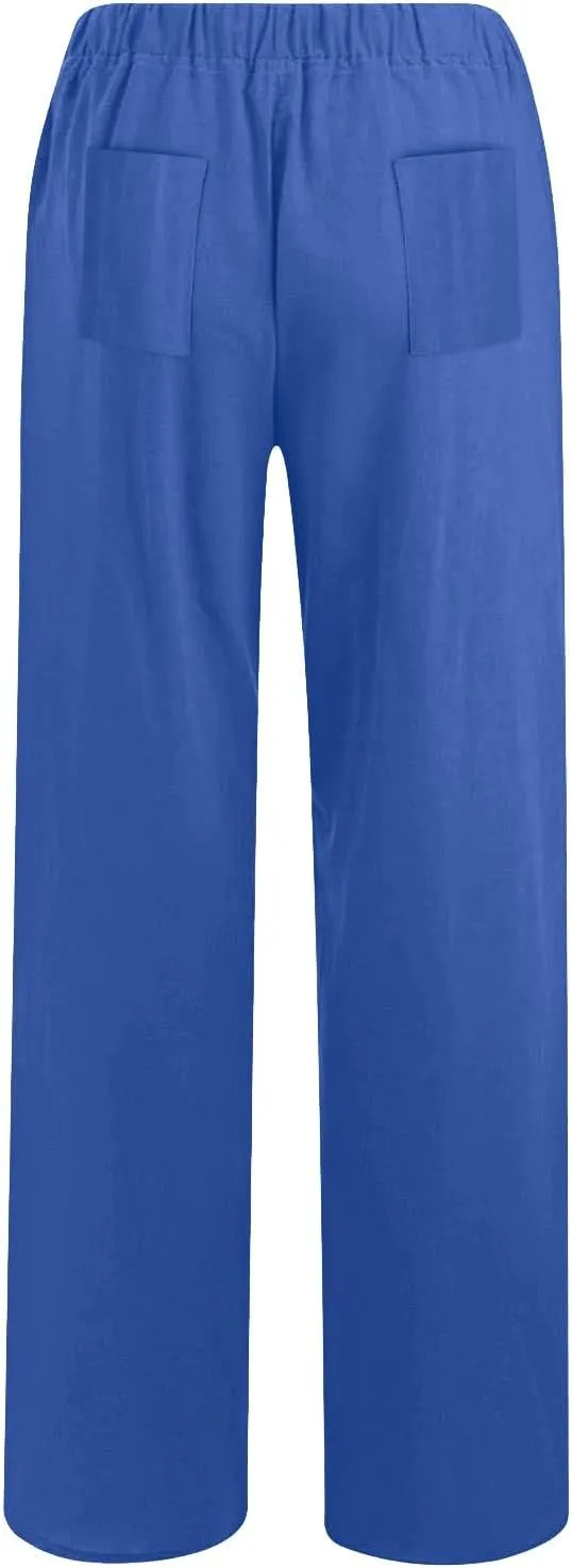 Women's Cotton Linen Pants 2025 Summer Casual Straight Leg Trousers Wide Leg Loose Fit Long Pants with Pockets