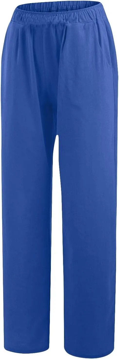 Women's Cotton Linen Pants 2025 Summer Casual Straight Leg Trousers Wide Leg Loose Fit Long Pants with Pockets