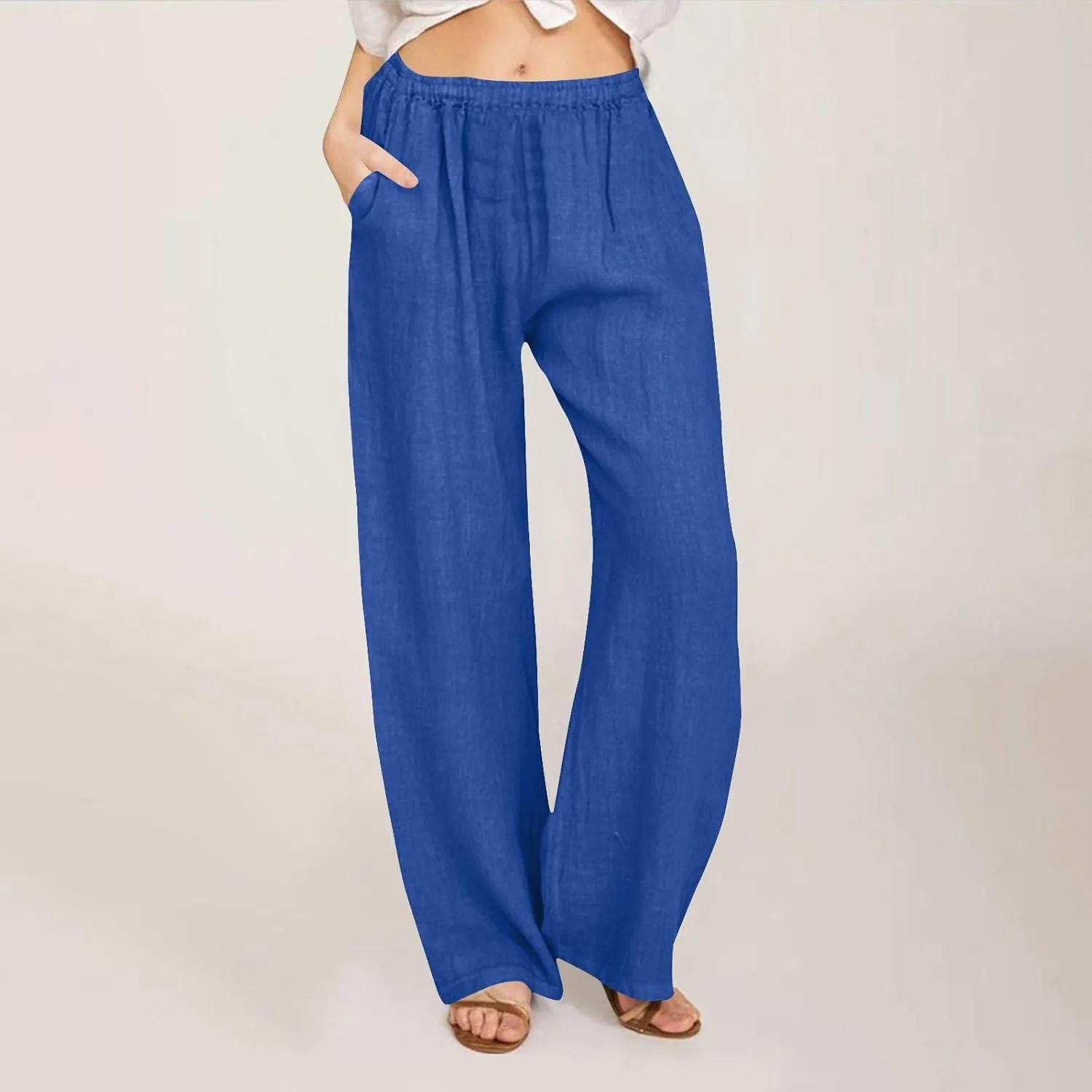 Women's Cotton Linen Pants 2025 Summer Casual Straight Leg Trousers Wide Leg Loose Fit Long Pants with Pockets