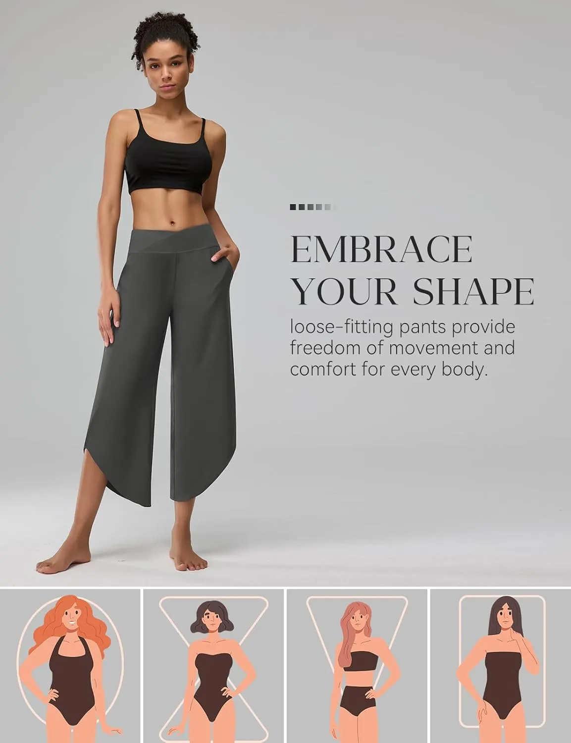Women's Cross High Waist Wide Leg Cropped Pants Lightweight Dressy Casual Lounge Yoga Travel Trousers w Pockets