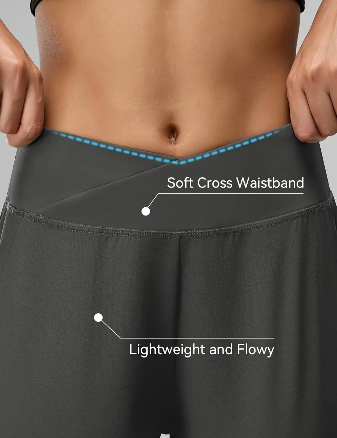 Women's Cross High Waist Wide Leg Cropped Pants Lightweight Dressy Casual Lounge Yoga Travel Trousers w Pockets